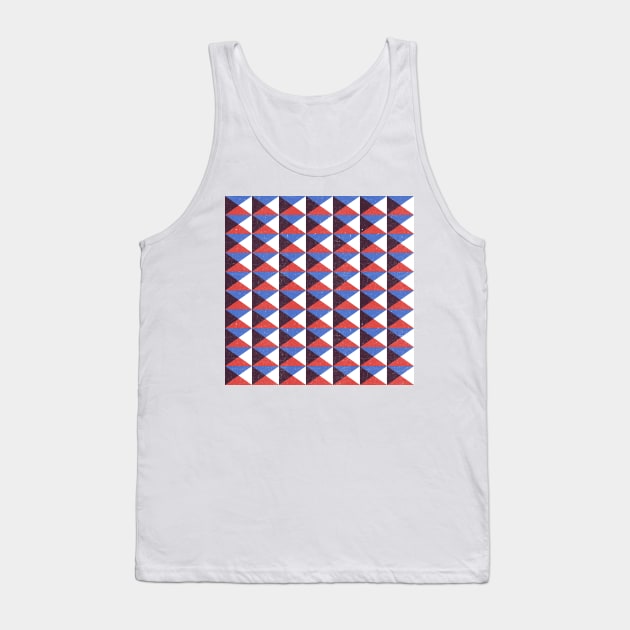 Retro Triangular Geometric Pattern - Red, Blue, White, Black Tank Top by StudioGrafiikka